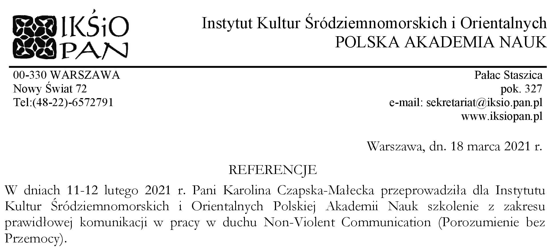 Polska Akademia Nauk Referencje dla ProLaboria (Karoliny Czapskiej-Małeckiej)